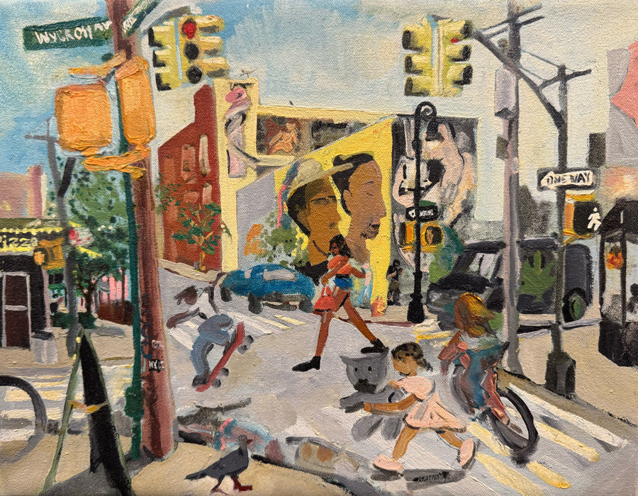 14" x 11" Original Oil painting on stretched canvas "Busy Corner"