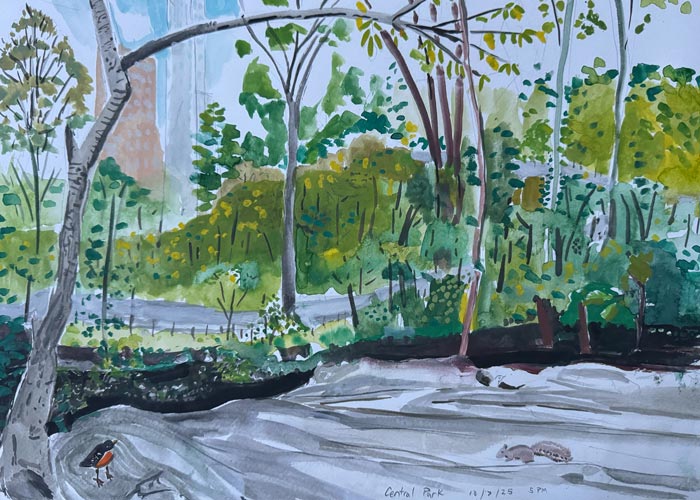 7" x 5" Watercolor Paper Print - Central Park Autumn